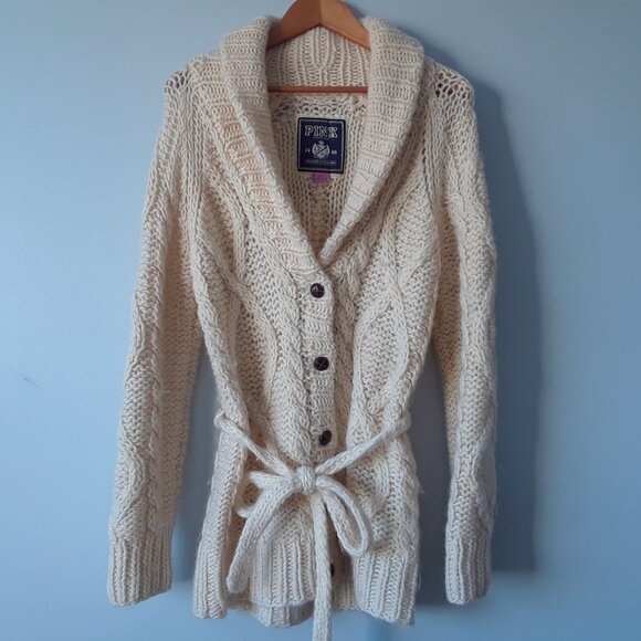 Vintage PINK Victoria's Secret 100% Wool Chunky Knit Cardigan L - Picture 2 of 12